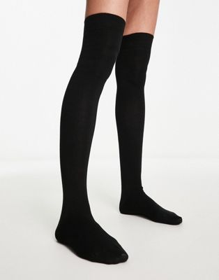 ASOS DESIGN thigh high socks in black