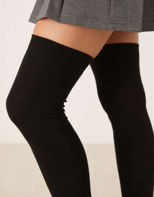 ASOS DESIGN thigh-high socks in black