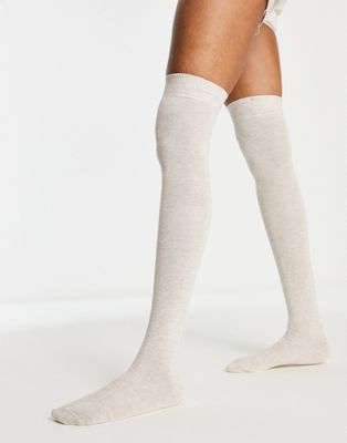 ASOS DESIGN thigh high socks in oatmeal