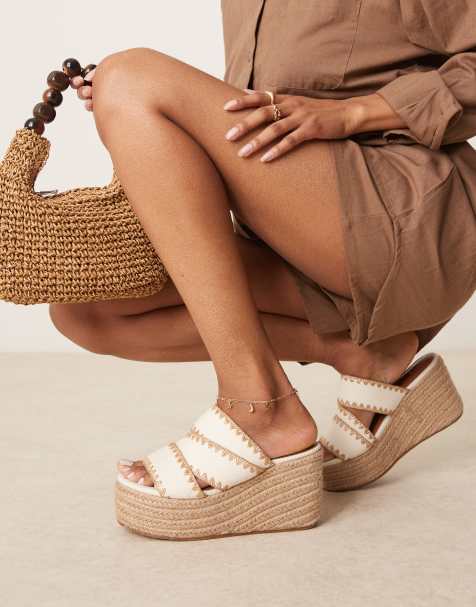 ASOS DESIGN – Thistle – Pantoletten in Natur mit Überwendlingsstich und Keilabsatz - view 1