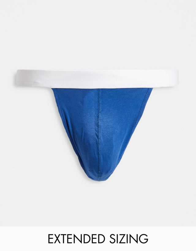 ASOS DESIGN thong in blue with white waistband