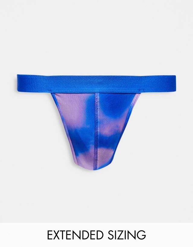 ASOS DESIGN thong in pink and blue printed mesh