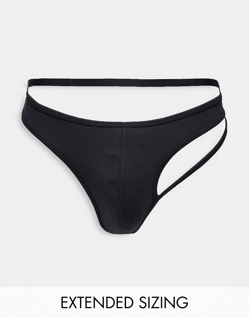 ASOS DESIGN thong with cut out panels and waistband-Black