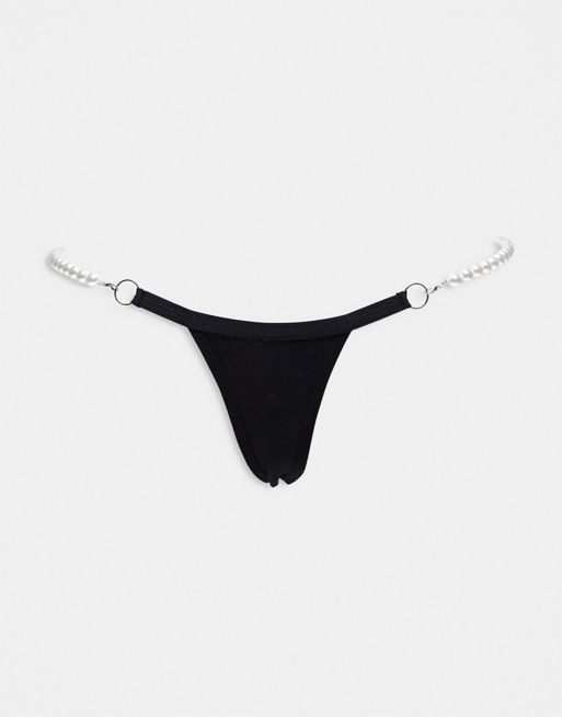 String of Pearls Thong in Black