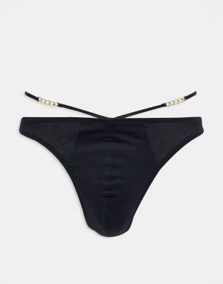 ASOS DESIGN thong with strapping and chain detail