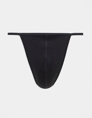 ASOS DESIGN thong with thin straps and hardware in black