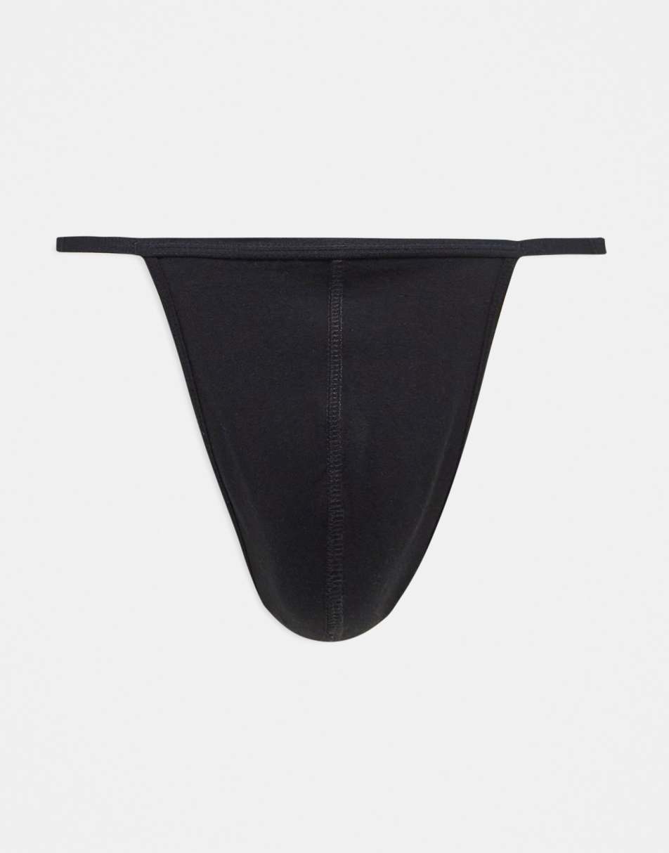 ASOS DESIGN thong with thin straps and hardware in black