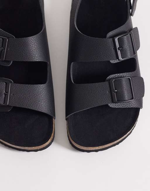 ASOS DESIGN three strap sandals with buckles in black, 2 of 4