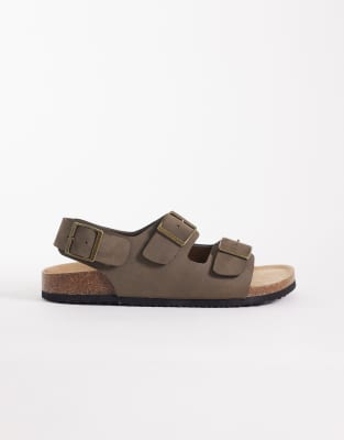  three strap sandals with buckles in taupe