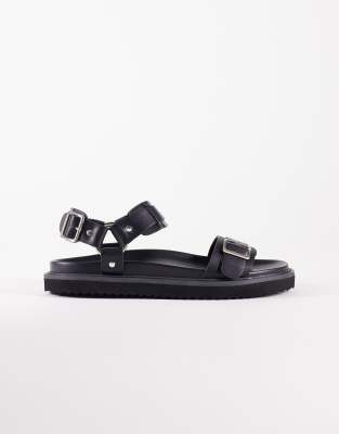  three strap sandals with metal hardware 