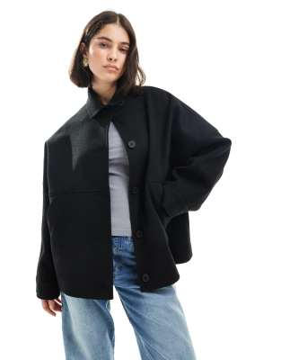 ASOS DESIGN throw-on car coat with seam detail in black