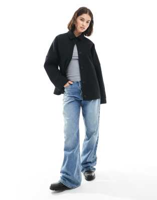 Asos Design Throw-on Car Coat With Seam Detail In Black