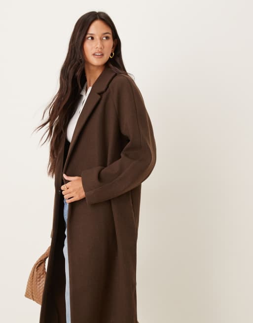 ASOS DESIGN throw on overcoat in chocolate