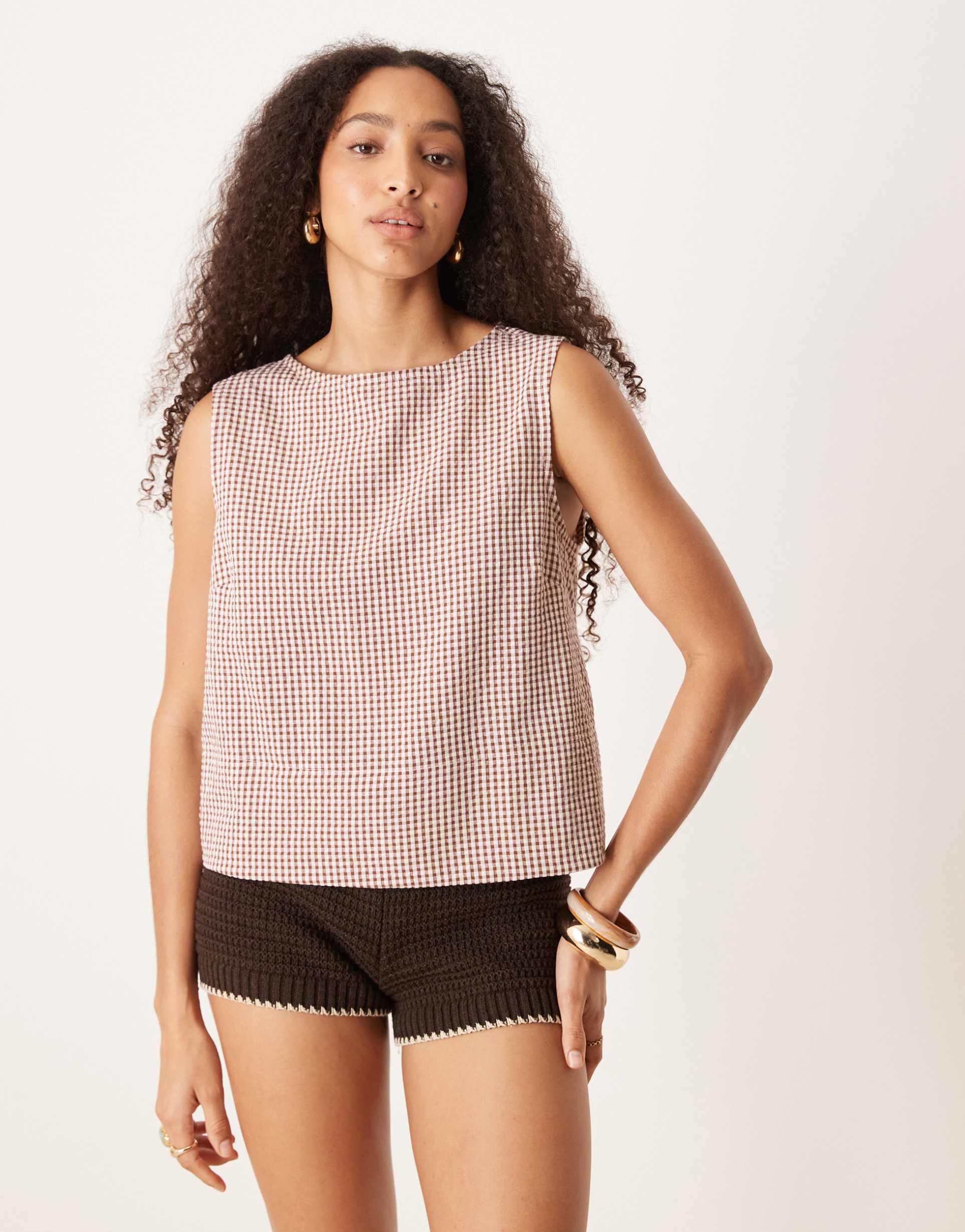 asos design throw on tank top in pink gingham