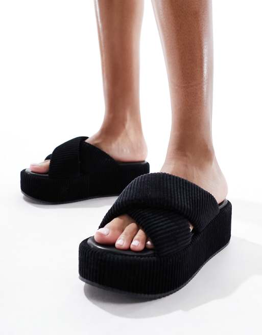 ASOS Design Thunder Padded Cross Strap Flatform Sandals in Black