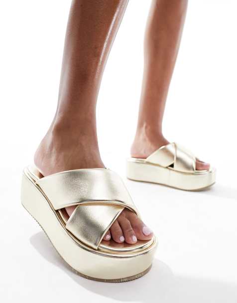 ASOS DESIGN - Thunder - Sandales à plateforme et brides matelassées croisées - Doré - view 1