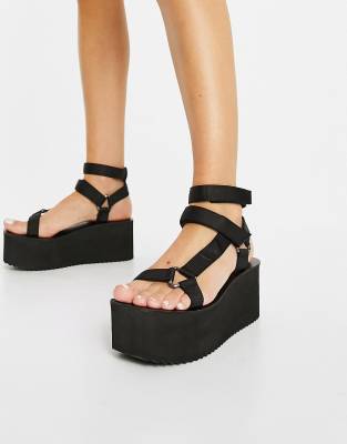 asos design tabitha chunky flatform sandals in black