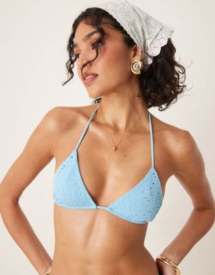 ASOS DESIGN - Tia - Haut de bikini triangle texturé effet cachemire - Bleu clair