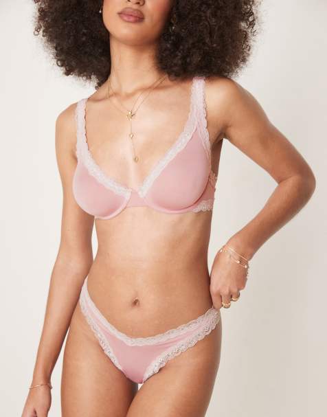 ASOS DESIGN - Tia - Perizoma super morbido in microfibra rosa con finiture in pizzo - view 1