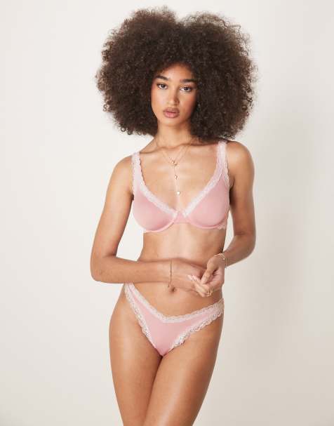 ASOS DESIGN – Tia – Rosa, supermjukt underklädesset i mikrofiber med spetskanter - view 1