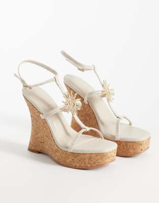Tia - Sandales compensées à brides fines et détail soleil - Naturel-Neutral 39