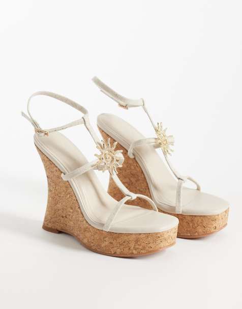ASOS DESIGN Tia skinny wedges with sun detail in natural - view 1