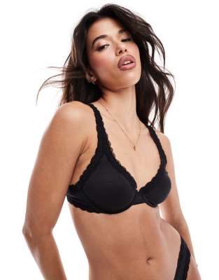 ASOS DESIGN Tia super soft microfibre underwired bra with lace trim in black