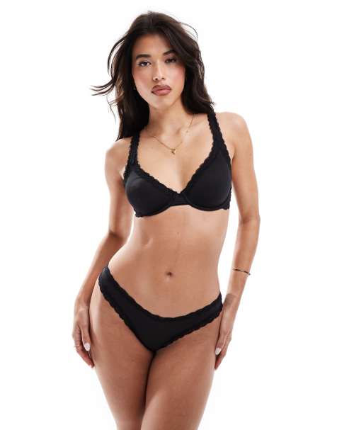 ASOS DESIGN – Tia – Superweiche Mikrofaser-Lingerie in Schwarz mit Spitzenbesatz - view 1