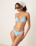 [ASOS DESIGN] ASOS DESIGN Tia textured paisley triangle bikini top in light blue 10 Light Blue