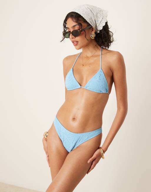 ASOS DESIGN Tia textured paisley triangle bikini top in petrol blue