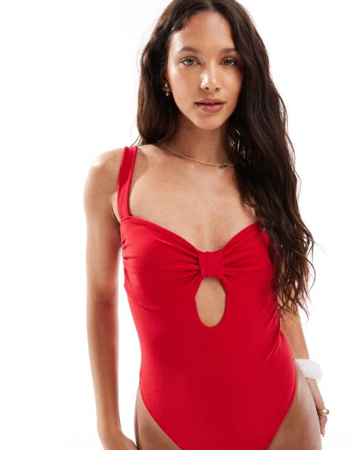 ASOS DESIGN Tia towelling swimsuit in red, 2 of 4