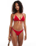 [ASOS DESIGN] ASOS DESIGN Tia towelling tie side bikini bottoms in red 16 Red