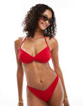 [ASOS DESIGN] ASOS DESIGN Tia towelling twist front bikini top in red 16 Red