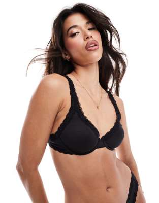 Tia underwire bra with lace trim in black