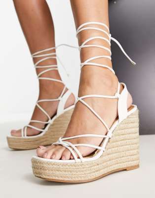 ASOS DESIGN Tibby tie leg high wedges in white - ASOS Price Checker