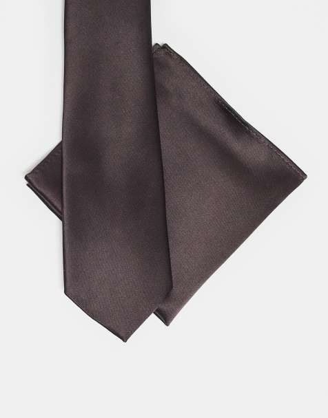 ASOS DESIGN tie and pocket square in dark brown - view 1