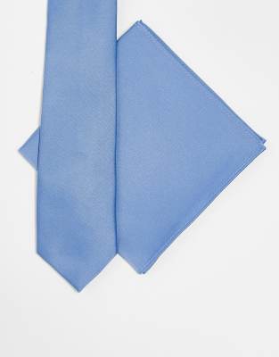 tie and pocket square in dusky blue