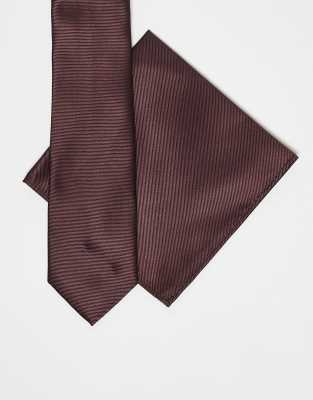 ASOS DESIGN ASOS DESIGN tie and pocket square in merlot-Red