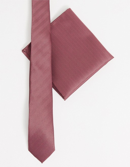 ASOS DESIGN tie and pocket square pack in burgundy texture