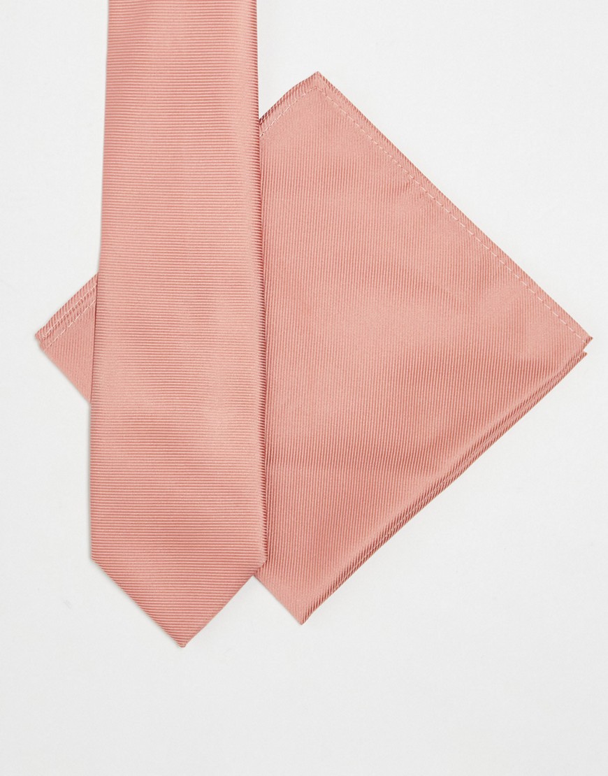 ASOS DESIGN tie and pocket square set in peach-Brown