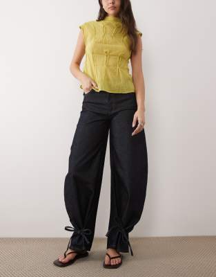 Asos Design Tie Ankle Barrel Jeans In Black