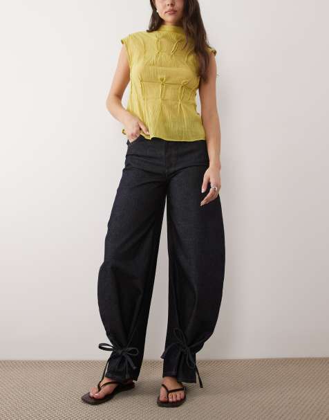 ASOS DESIGN tie ankle barrel jeans in indigo - view 1