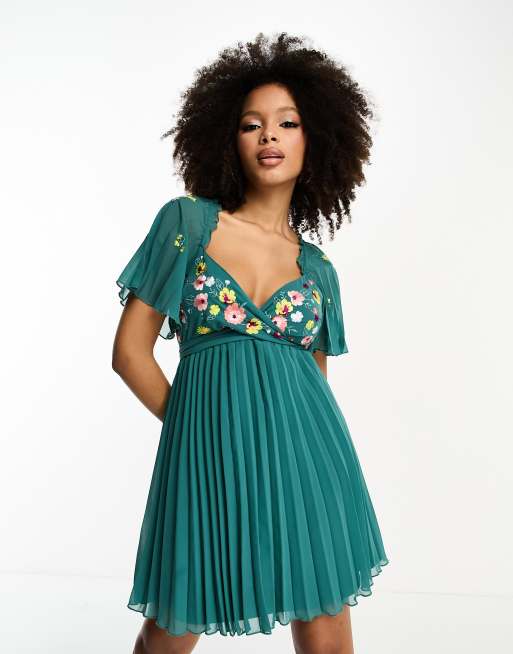 Asos design pleated store embroidered midi dress