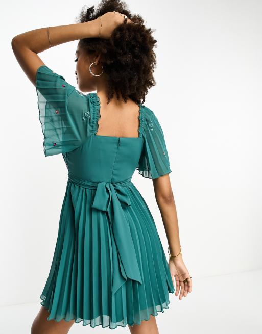 Teal pleated clearance dress