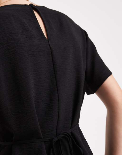 ASOS DESIGN tie back cinch detail woven tee in black