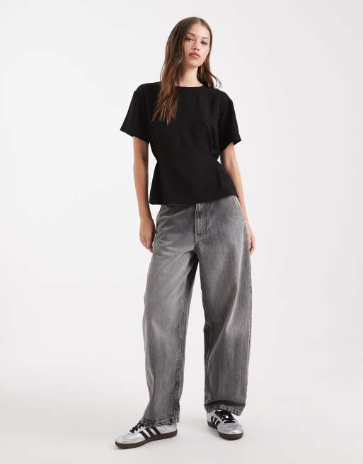 ASOS DESIGN tie back cinch detail woven tee in black, 3 of 4