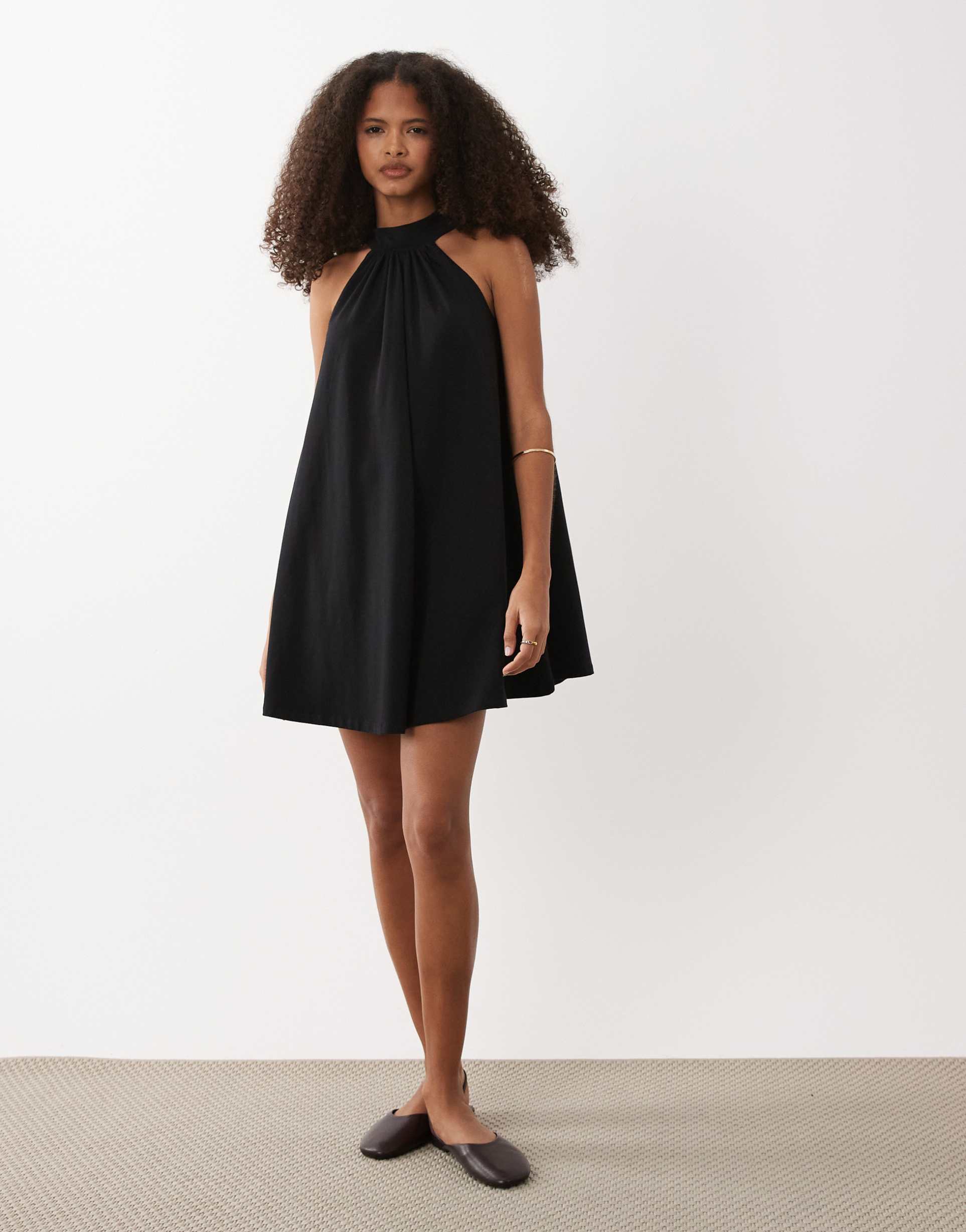 asos design tie back detail mini dress in black
