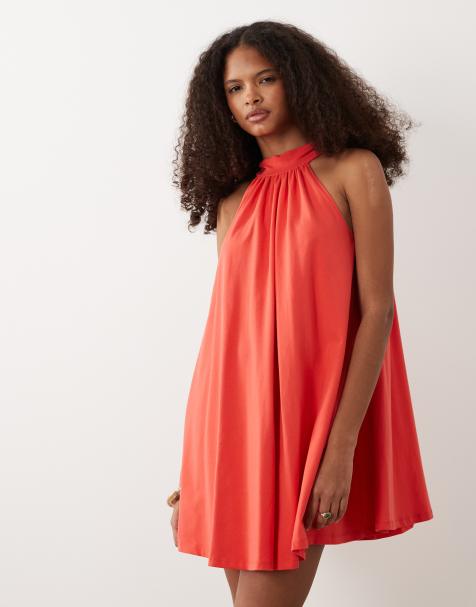 ASOS DESIGN tie back detail mini dress in red