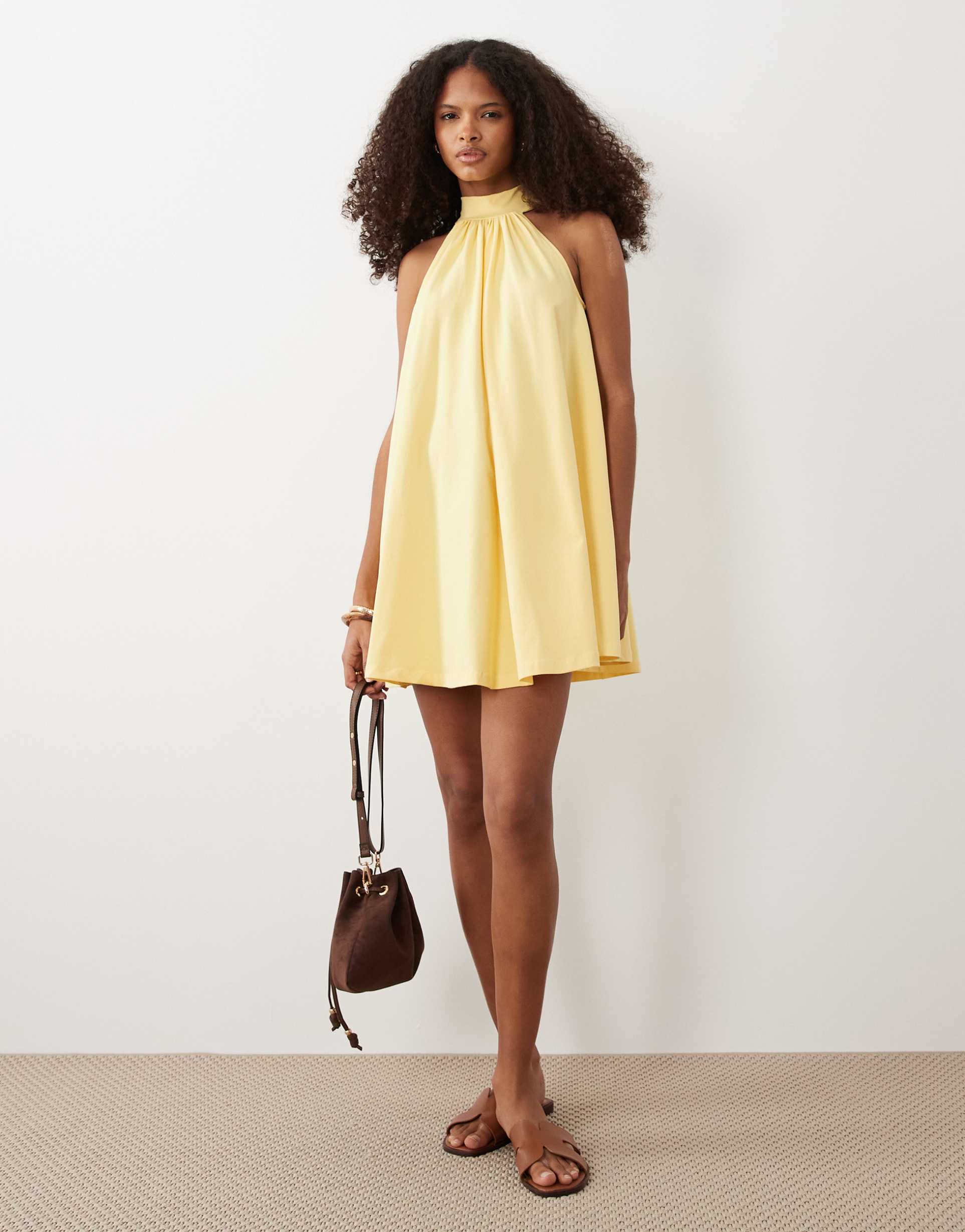 asos design tie back detail mini dress in yellow