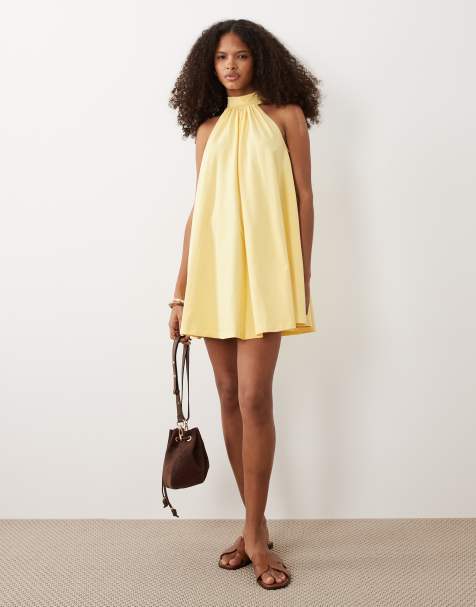 ASOS DESIGN tie back detail mini dress in yellow